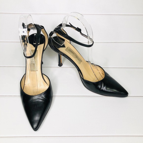 Jimmy Choo Shoes - Jimmy Choo London Black Pointy Toe Ankle Straps Pumps Heels 7.5 (38)